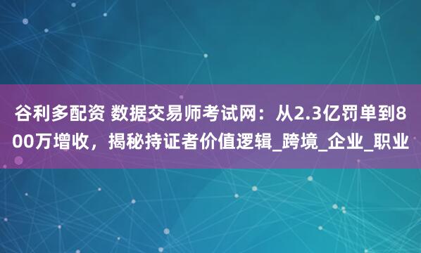 谷利多配资 数据交易师考试网：从2.3亿罚单到800万增收，揭秘持证者价值逻辑_跨境_企业_职业